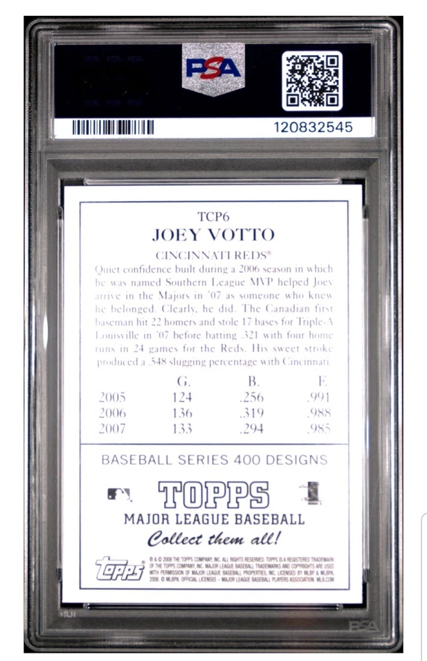 2008 Topps T205 Joey Votto TCP6 PSA MINT 9 ROOKIE RC CINCINNATI REDS  - Image 3 of 4