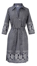 Women's Summer V Neck Shift Dress Navy Medium 3/4 Sleeve Waist Tie Casual