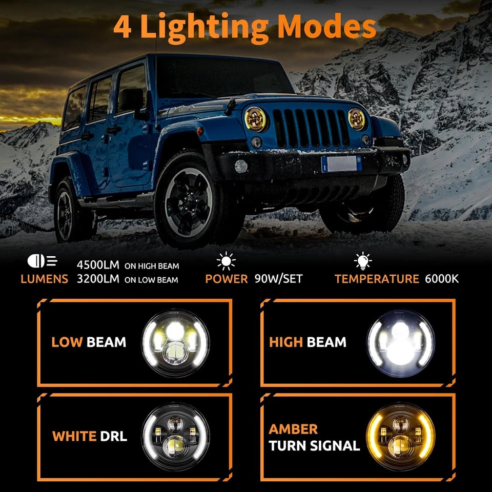 Kit de 2 faros LED de 7 pulgadas y haz alto-bajo para Land Rover Defender 90 110 Foto 2 de 4