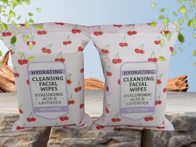 2 Pack Hydrating Cleansing Facial Wipes Hyaluronic Acid & Lavender 60 Wipes