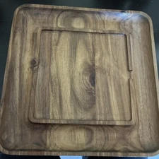 Crate & Barrel Wood Serving Board 13.25” x 13.5”, China, Missing Slate Insert