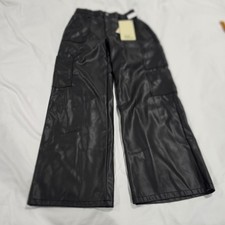 No Boundaries Cargo Pants Women Size M 8-10 Black New Faux Leather Wide Leg