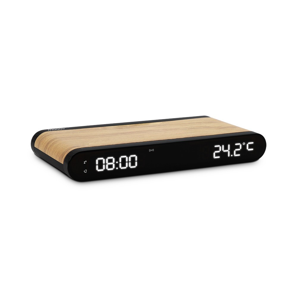 Réveil effet bois élimine les câbles grâce au chargeur induction 15W performant