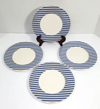 Nautica Bermuda Calico Blue Stripe Bread Dessert Plates Portugal 6 5/8” Set of 4
