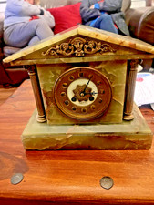 Antique Green Onyx Timepiece Mantle Clock In Working Order