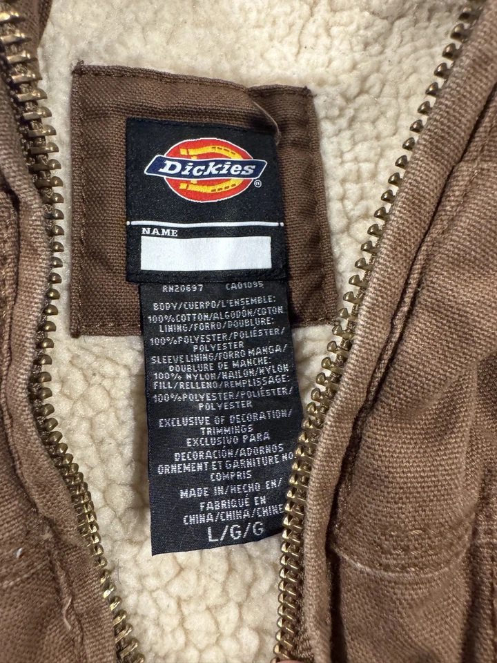 Boys Dickies Sherpa Lined Duck Jacket Hooded Brown Canvas & Nylon Coat Large  - Image 3 of 4