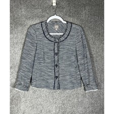 J Jill Midnight Boucle Tweed Blazer Jacket Womens Size XS Navy Button Up Pockets