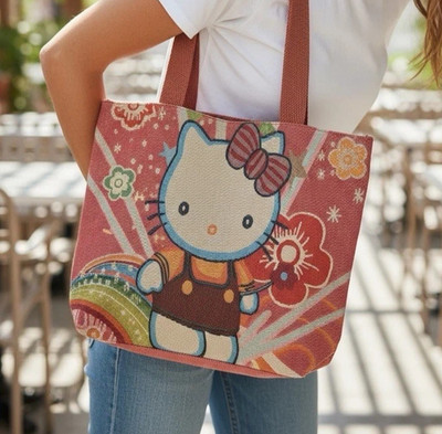 ~ HELLO KITTY Flower Large TAPESTRY TOTE Shoulder Bag ~ New