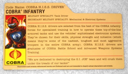 2008 Cobra HISS Driver (ultimate battle pack version) GI Joe file card (modern)