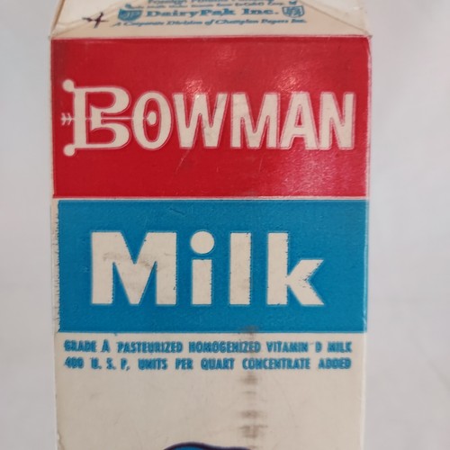 Vintage BOWMAN DAIRY quarto cartone cerato latte foresta di fiume, Illinois bel logo - Foto 3 di 15