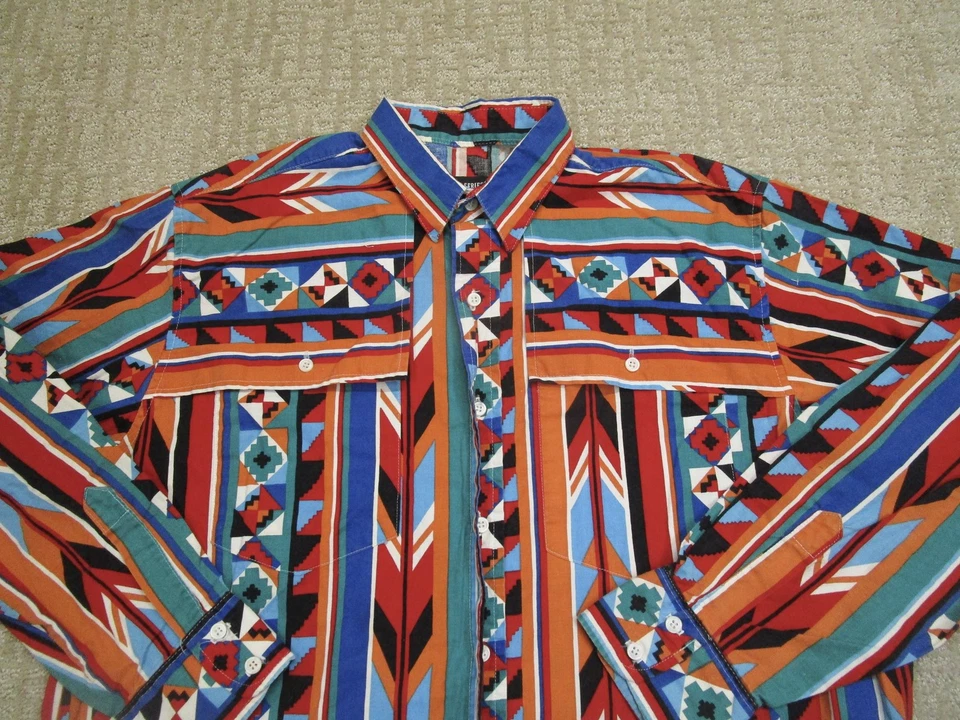 Camisa De Colección Frontier Series Para Hombre Grande Multicolor Azteca Occidental Geométrica Años 90 Foto 2 de 4