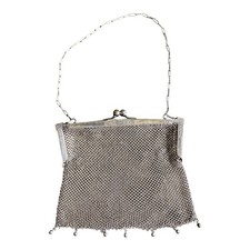 Antique 1914 Art Deco Flapper German Silver Beaded Mesh Evening Bag Purse Chain