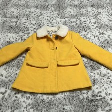 Cat Jack Girls Yellow Coat Faux Fur Trim Lined Button Long Sleeve 5T