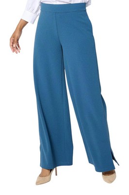 Dennis Basso Women's Luxe Crepe Wide Leg Pant w/ Slit Bluestone