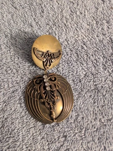 VTG Art Deco Ermani Bulatti Egyptian ? Bronze Brooch Signed Costume Jewelry