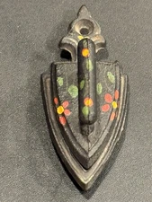 Vintage Antique Mini Cast Iron Sad Iron With Floral Trivet Painted