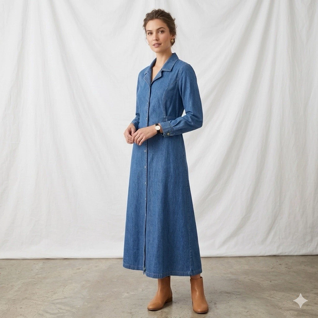 Denim Long Sleeve Maxi Dresses for Women for sale