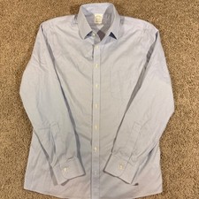 Brooks Brothers Dress Shirt Mens 15.5 34 Blue Good Milano Fit Non-Iron 100146572