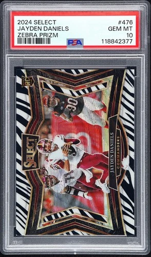 2024 PANINI SELECT ZEBRA PRIZM #476 JAYDEN DANIELS ROOKIE RC PSA 10