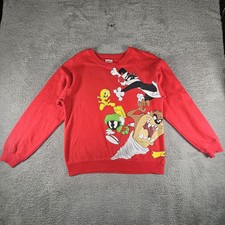 Looney Tunes Sweatshirt Junior M Red Double Sided All Over Print Retro Cartoon