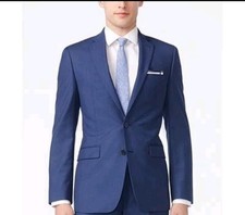 Calvin Klein Men's 40R Dark Blue Wool Stretch Blazer Single-Breasted Classic