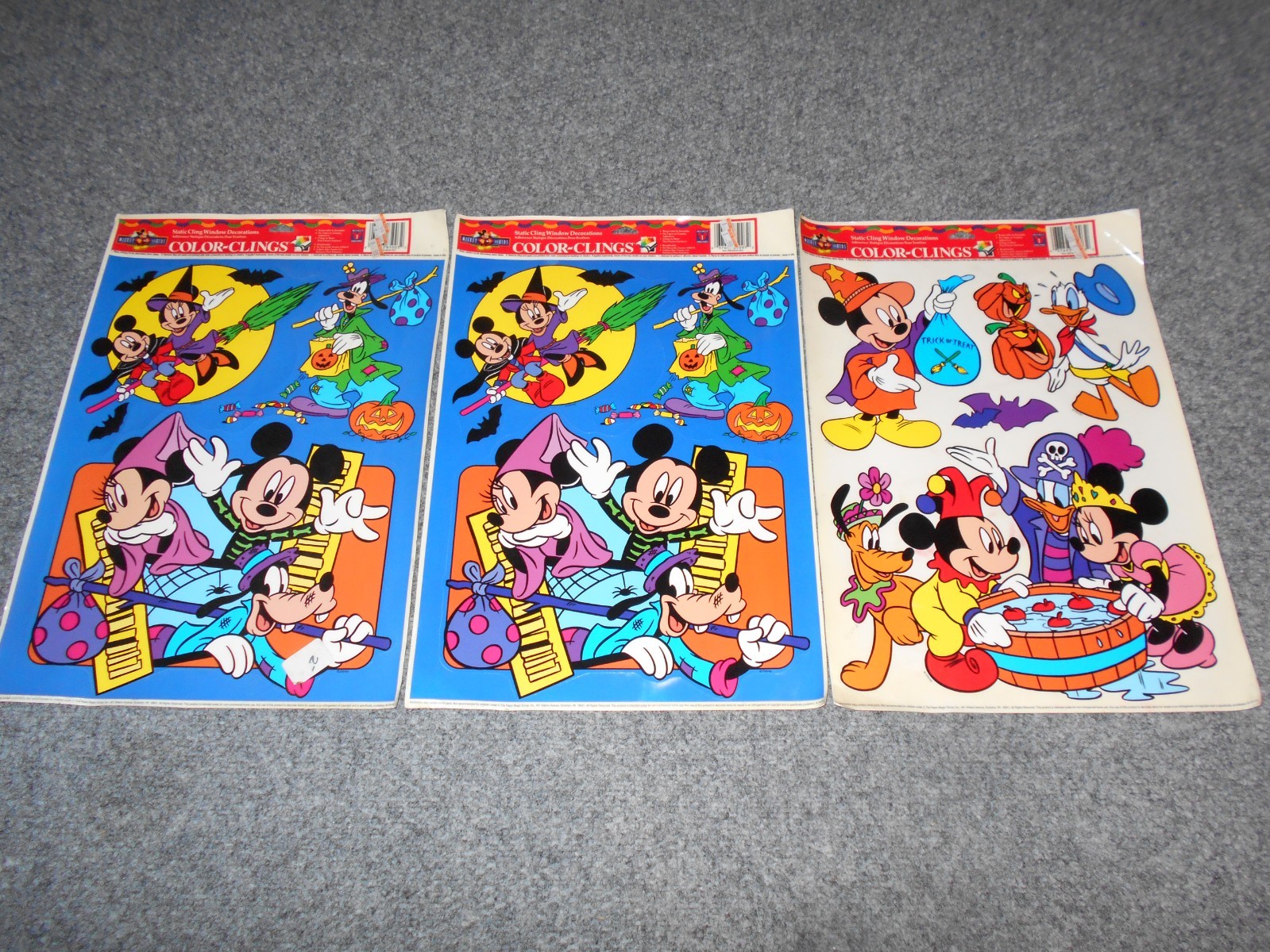 3 VTG 90'S DISNEY HALLOWEEN MICKEY MOUSE STATIC WINDOW CLING DECORATIONS      
