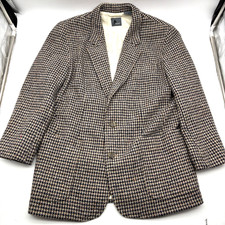 Vintage 90s Lizwear Beige Navy Wool Houndstooth Tweed Single Breasted Blazer 6