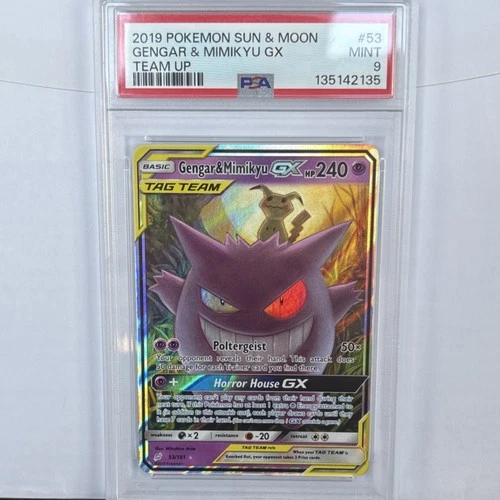 Pokémon Gengar & Mimikyu GX TAG TEAM Ultra Rare Holo Team Up 53/181 PSA 9