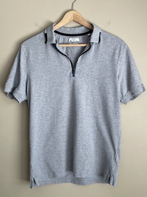 Brax Percy 1/4 Zip Short Sleeve Polo Shirt Size S Gray Cotton & Polyester