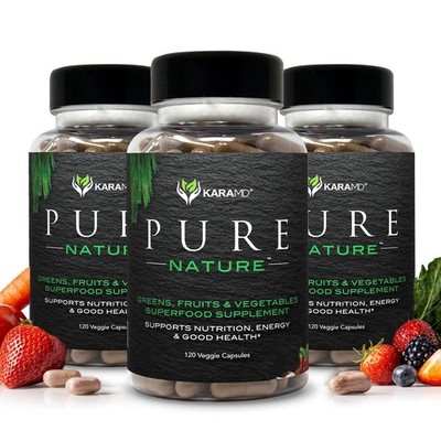 KaraMD Pure Nature Greens Fruit Veggies Supplement 3 Pack Multivitamin Whole