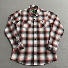 Dixxon Flannel Shirt Boys Large Black Orange Plaid Snap Button Long Sleeve Youth