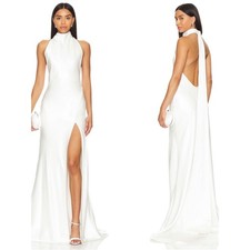 SAU LEE Persephone Draped Satin White Maxi Gown Size 6