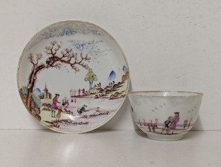 Antique Qing Chinese 18th Century Porcelain Tea Bowl & Saucer European Scenes