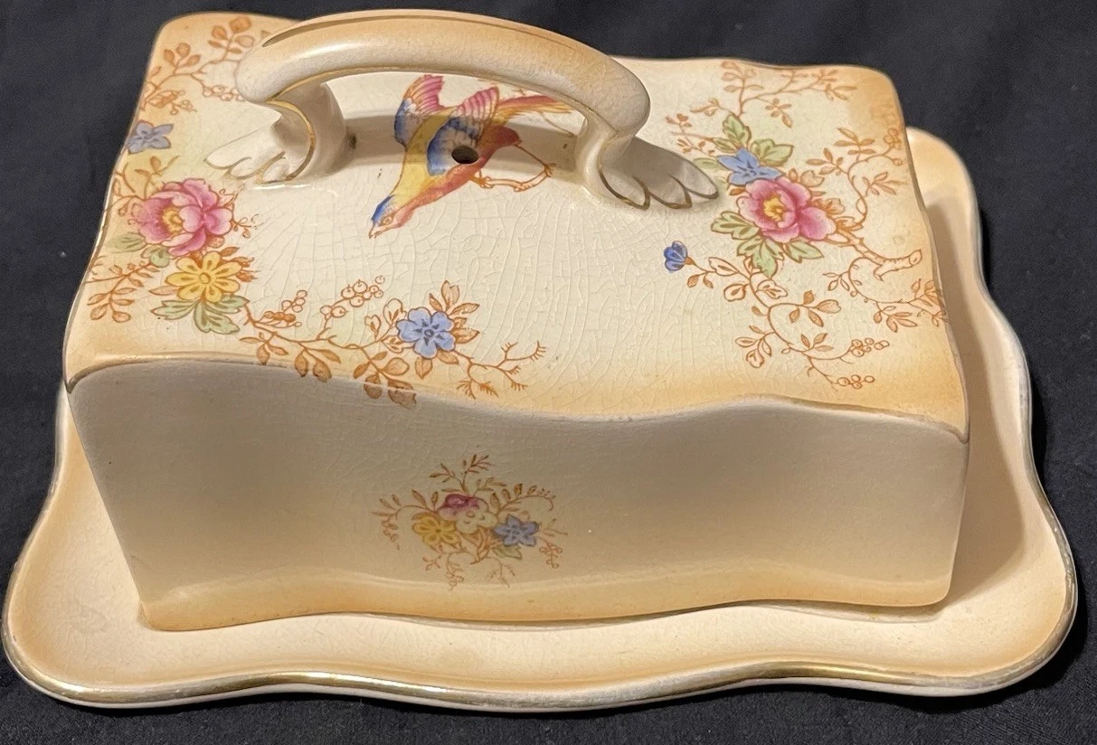 Antique Regal Ware England Cheese/Butter Keeper Dish Floral