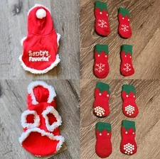 Christmas XXS Dog Hoodie & Socks. Fits 3-5lb. Worn once.