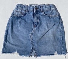 Zara Jean Skirt Girls Size 10 Mini Zip Raw Hem Faded Blue Denim Cute