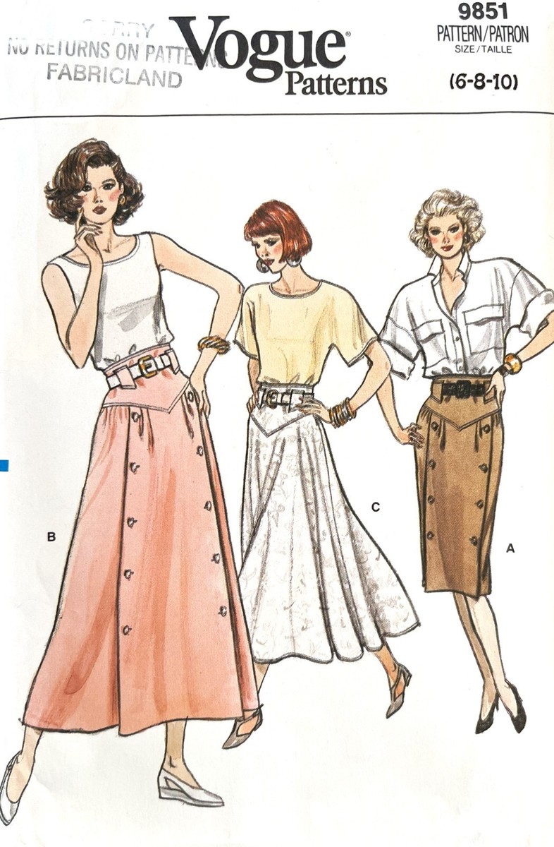 1980's VOGUE Misses' Skirt Pattern 9851 Size 6-10 UNCUT | eBay