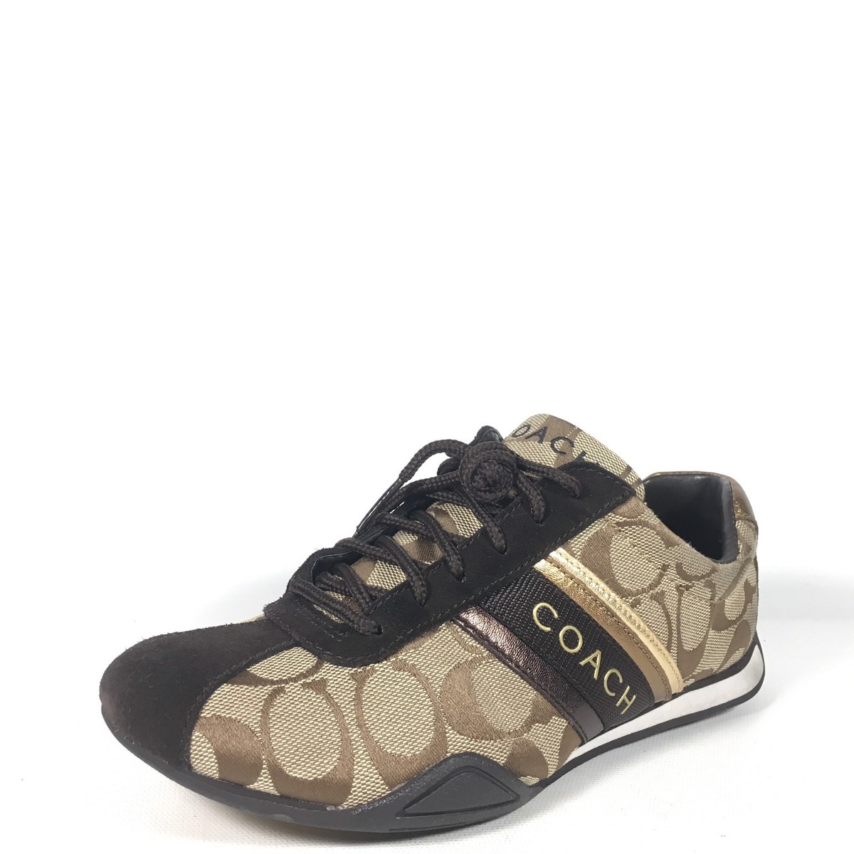 Coach Jayme Womens M Brown Black Lace Up Metal Logo Athletic Sneakers