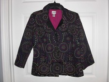EUC Chicos women size 1 long sleeve fully lined blazer black purple pink green