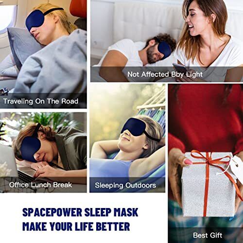 Seidenaugenmaske mit verstellbarem Riemen, Satin Blackout Schlafmaske für blau - Bild 6 von 7
