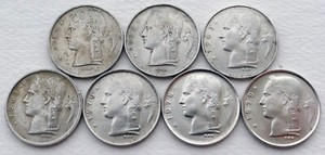 Lot of 7 Belgium 1 Franc Coins - 1951 - 1979, Various Conditions