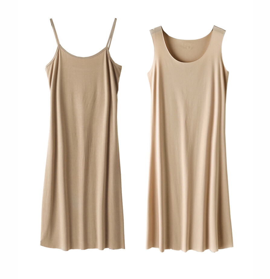 Women Full Slip Scoop Neck Cami Under Mini Dress Basic Plain Liner Dress