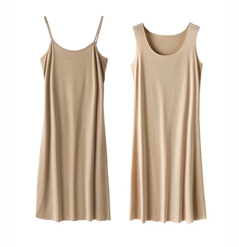 Damen-Minikleid mit durchgehendem Schlupf und U-Ausschnitt Cami unter Minikleid Basic schlicht gefüttert - Bild 1 von 24