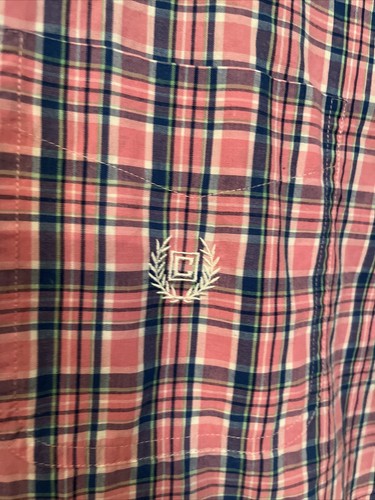 Chaps Ralph Lauren SZ L Plaid Shirt Easy Care Short Sleeve Button Up Pink Blue - Picture 8 of 11