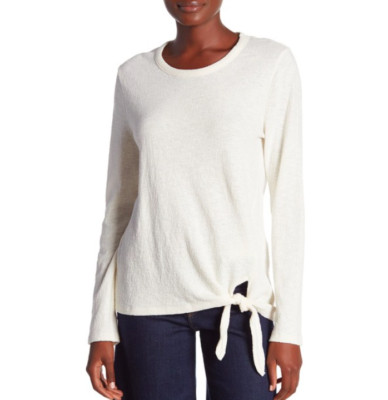 MADEWELL WOMEN'S IVORY LONG SLEEVE TEXTURE & THREAD SIDE TIE COTTON TOP Sz L