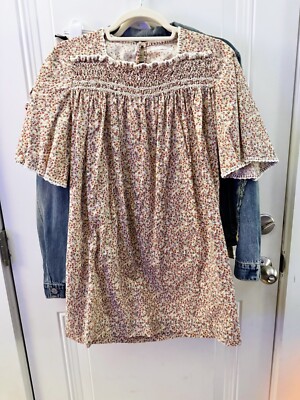 DOEN Smocked Square Neck Mini Dress Ditsy Floral Organic Cotton Size XS |  eBay