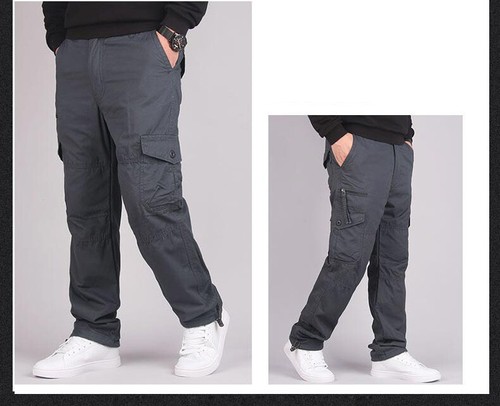 Men Winter Thermal Cargo Pants Fleece Outdoor Work Warm Trousers ...