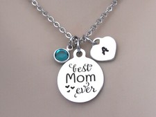 Best Mom Ever Necklace w/ Initial Heart  Birthstone, Best Mom Jewelry, Gift Mom
