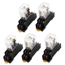 5pcs AC 24V Coil Red Indicator Light DPDT 8 Pins Power Relay Socket Base