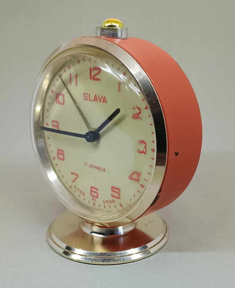 Soviet Vintage Slava orange Alarm Clock USSR 1980's~Perfect Condition #24325 - Image 3 of 4